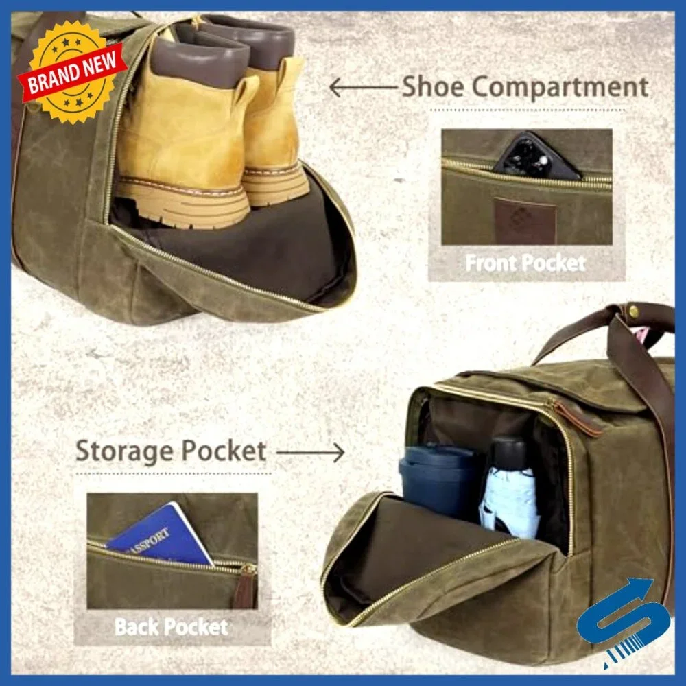 Vintage Waxed Canvas Duffle Bag Large Capacity Travel Overnight Bag Retro
